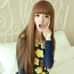 

Hot Sale Harajuku Straight Young Synthetic Hair Blonde Wigs Long Brown Color Cosplay Wig African American Wigs With Bangs