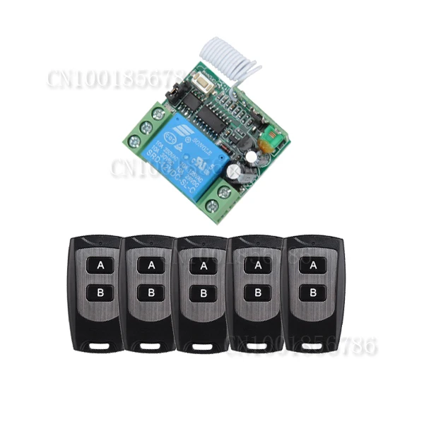 

DC12V 1CH wireless remote Switch controller System Receiver & 5pcs Transmitter ASK Relay Receiver Learning Code 315/433.92MHZ