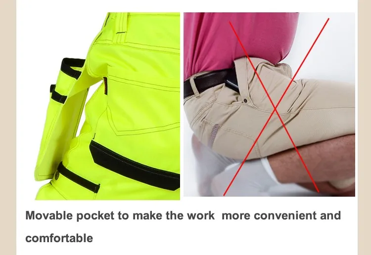 Bauskydd Men Working Pants Reflective High visibility Multi-pockets Work Trousers With Knee Pads Workwear Safety Cargo Pants (24)