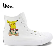 Вэнь белые туфли мужские кроссовки Дизайн Ash Пикачу аниме косплей обувь Pokemon Pocket Monster Крест ремни плоские Эспадрильи женские