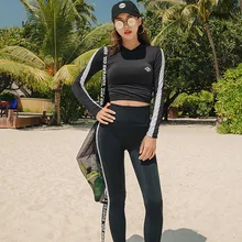 Может женские пляжные 2 шт. женский купальник-бикини, в стиле ретро; костюмы из трех предметов, платье с длинными рукавами и брюки для серфинга сплошной