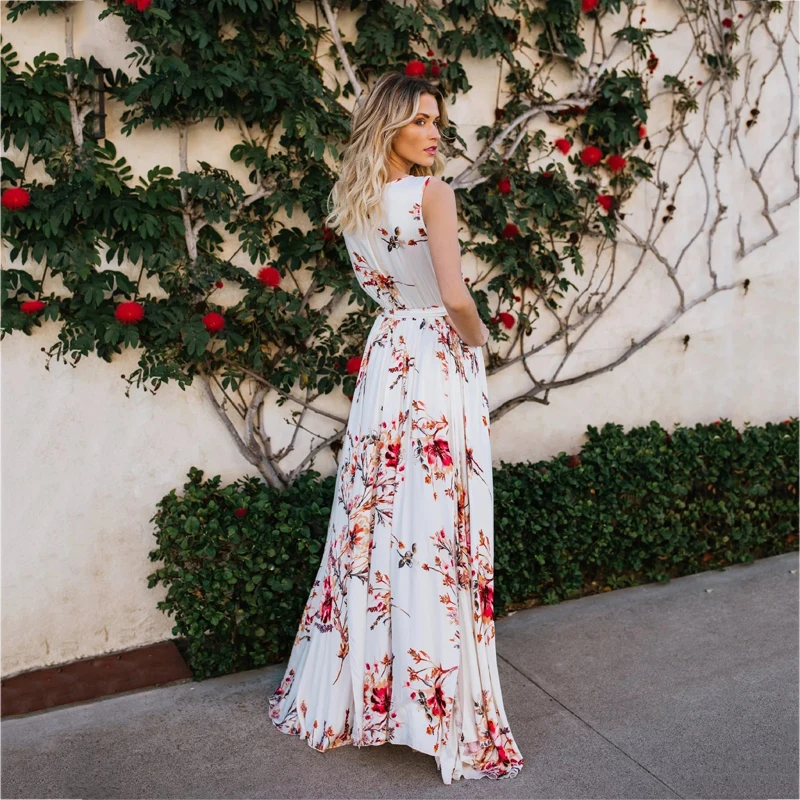 Best Women s Bohemian Chiffon Print Dress Beach Holiday Split Split Dress