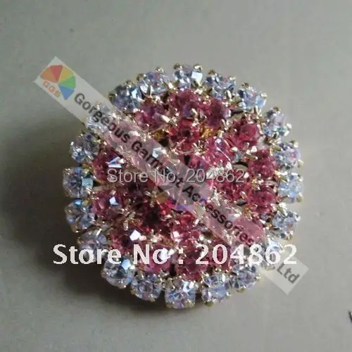 

20pcs/lot Rose Pink stones crystal rhinestone button Round Ring with Gold metal For Furniture Costume Browband Making BT003R
