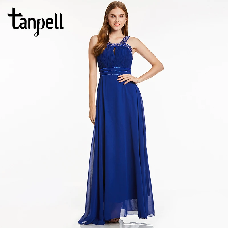

Tanpell straps prom dress elegant royal blue beaded sleeveless floor length a line dresses women party formal evening prom gown