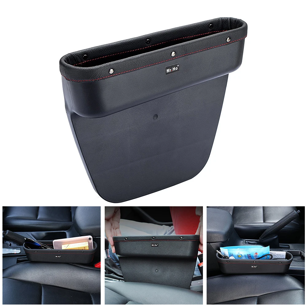 Car Seat Crevice Storage Box Genuine Leather Edge Caddy Pocket Organizer Glove Box For Keys