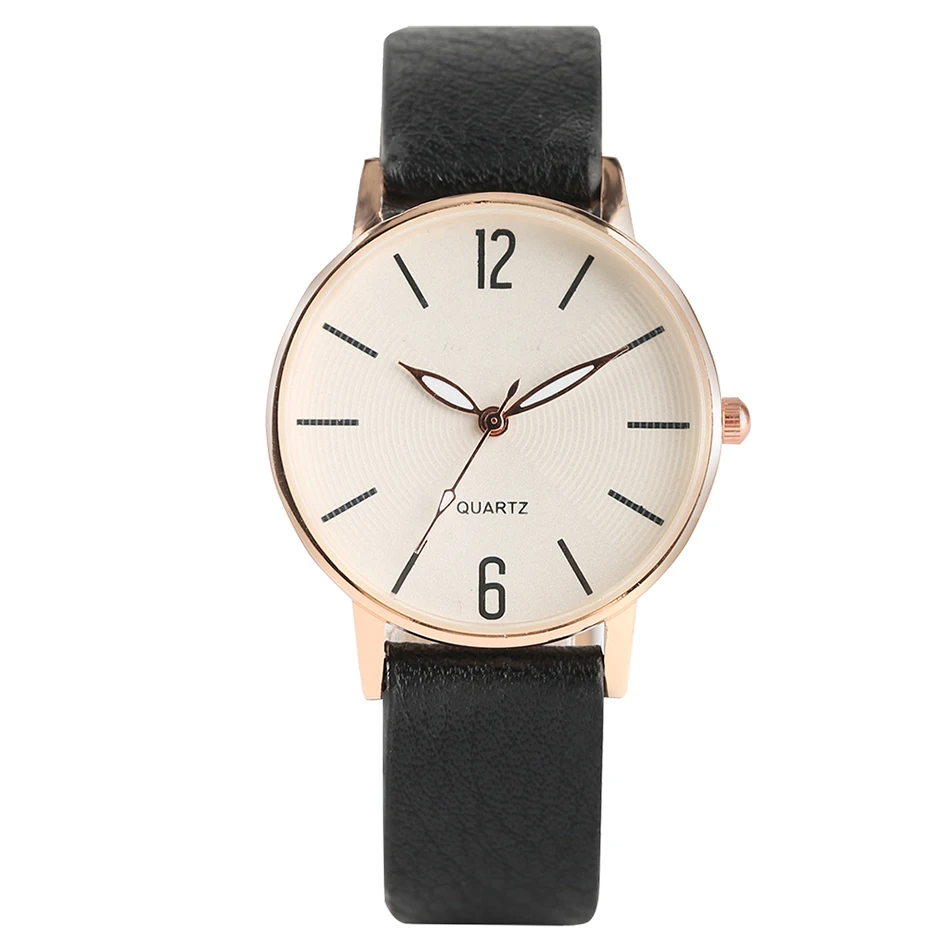 

Elegant Quartz Wrist Watch for Women Fashion Rose Gold Dial Luxury Black Leather Strap Band Female Gift Office Style Bangle