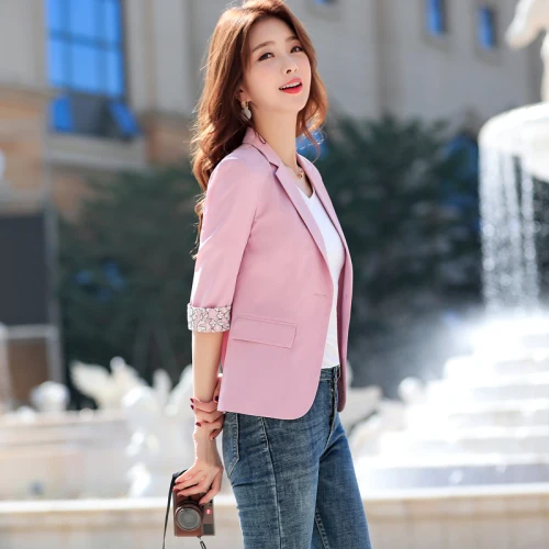 2019 Spring Autumn Fashion Women Pink Professional Suit New Style One Button Pure Color Work Wear Female Simple Temperament Tops