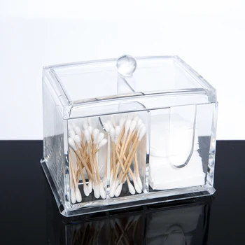 

Bathroom Clear Transparent Acrylic Cosmetic Cotton Pad Storage Box Cotton Swab Makeup Make Up Organizer For Cotton Pad