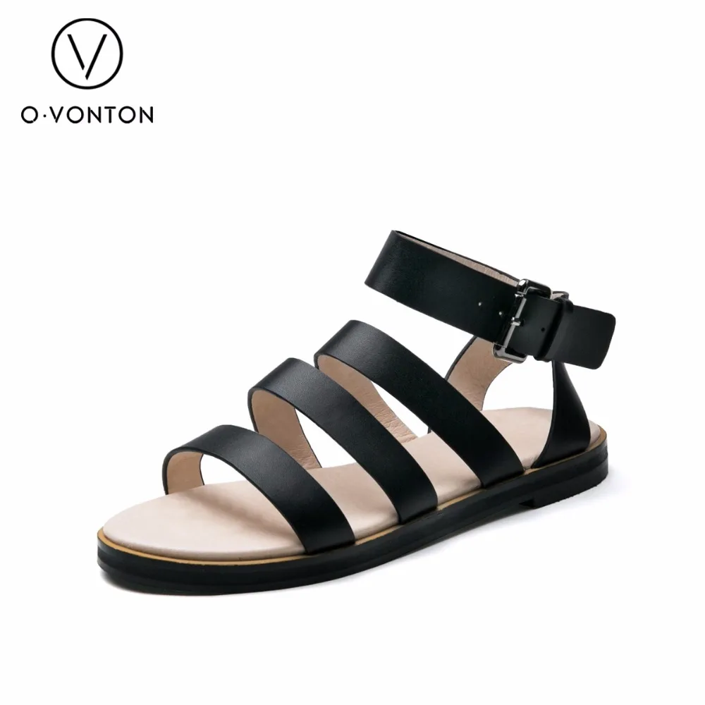 

Leather Casual Shoes Woman Gladiator Sandals Women Flats Summer Shoes ladies footwear Buckle Strap