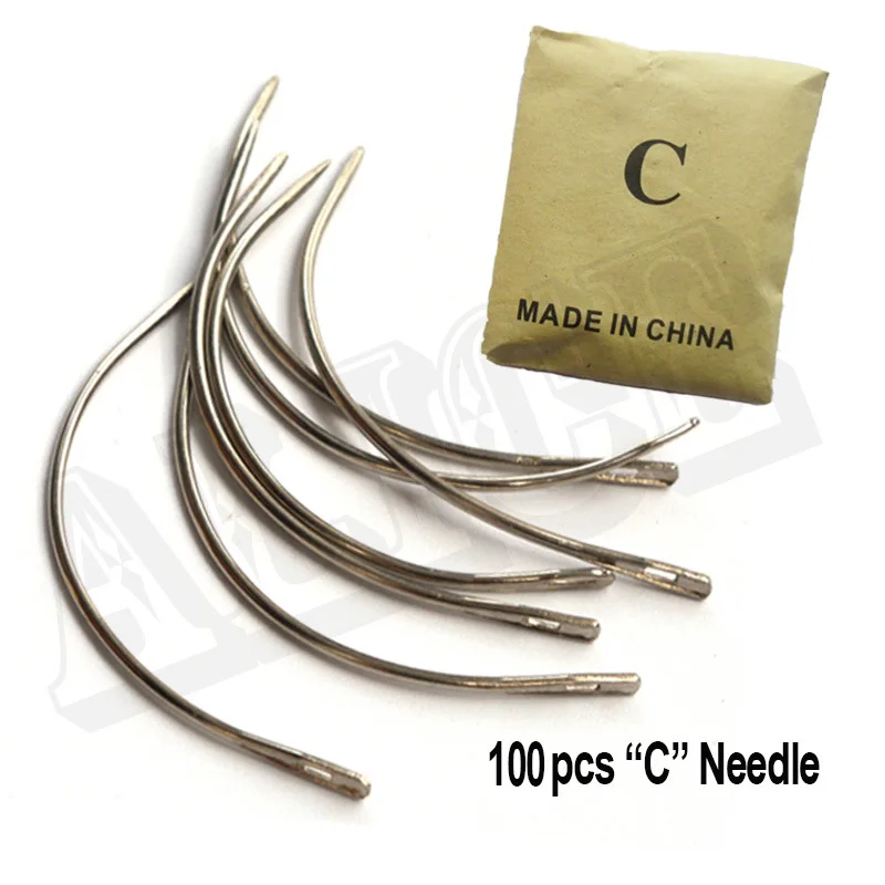 100pcs Curved Needle C Shape Needles 1 Roll Nylon Hair Weaving