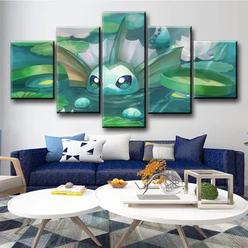 

5 Piece Digital Art Cartoon Pictuers Eevee Pocket Monster Pokemon Anime Poster Artwork Canvas Paintings Wall Art for Home Decor