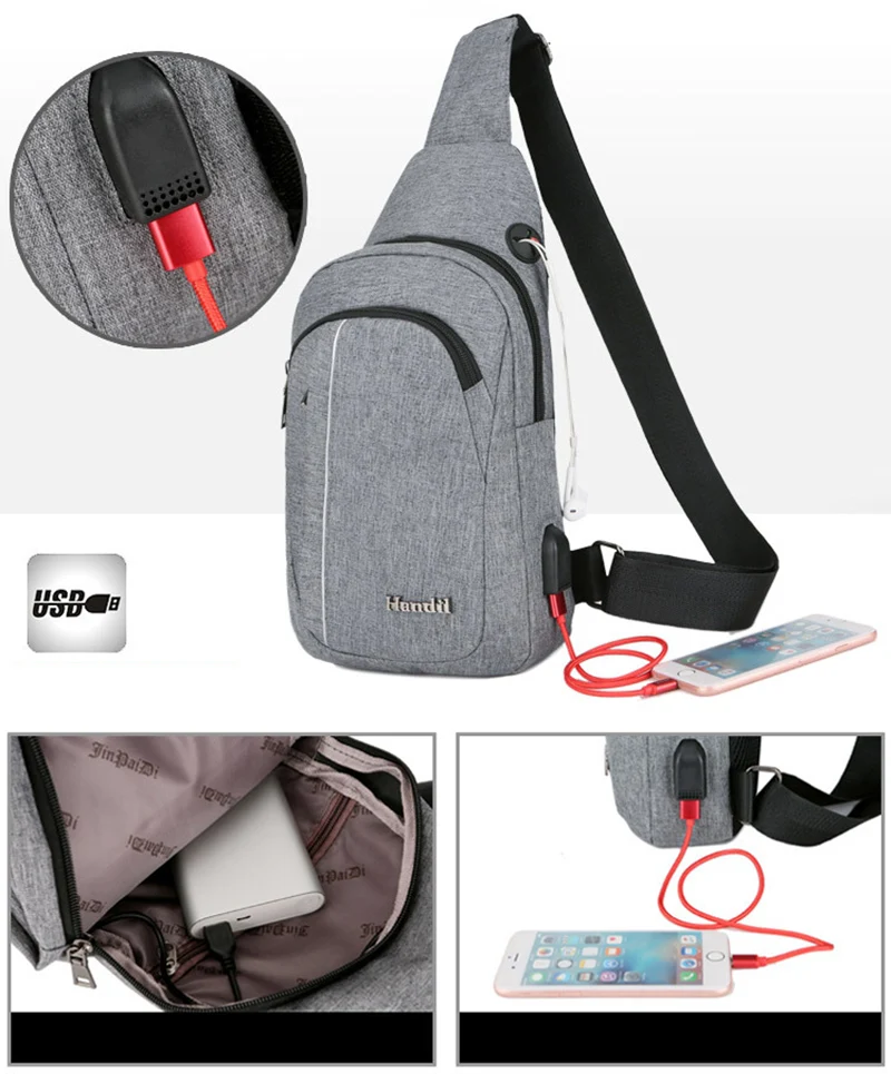 USB Charging Men Backpack Canvas Anti Theft Teenager Chest Bag Women Headphone Hole Casual Shoulder Bag Sac A Dos Homme BP0222 (27)