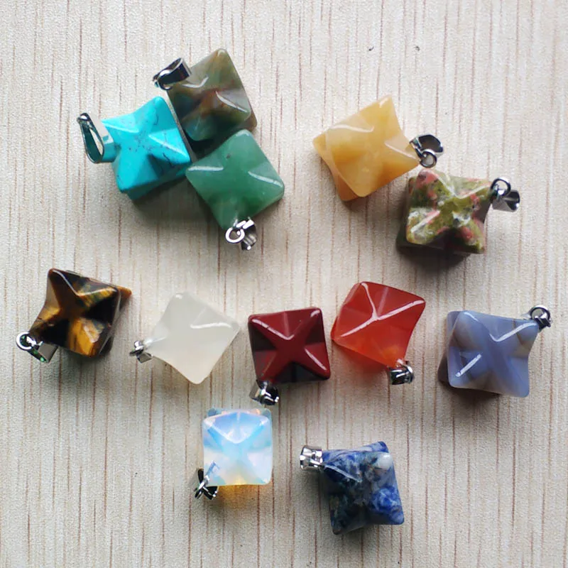 Wholesale 12pcs/lot 2019 new fashion assorted natural stone mixed Melkaba Hexagram Pendants charm for jewelry making free