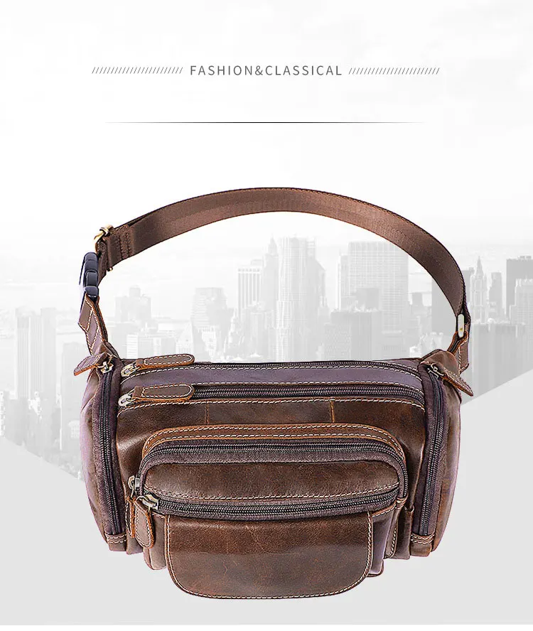 Genuine Leather Men Waist Bags Brand Large Capacity Outdoor Waist Baotou Layer Leather Man Pockets Messenger Bag C8355