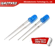100 шт led 3 мм синий рассеянный синий поворот синий