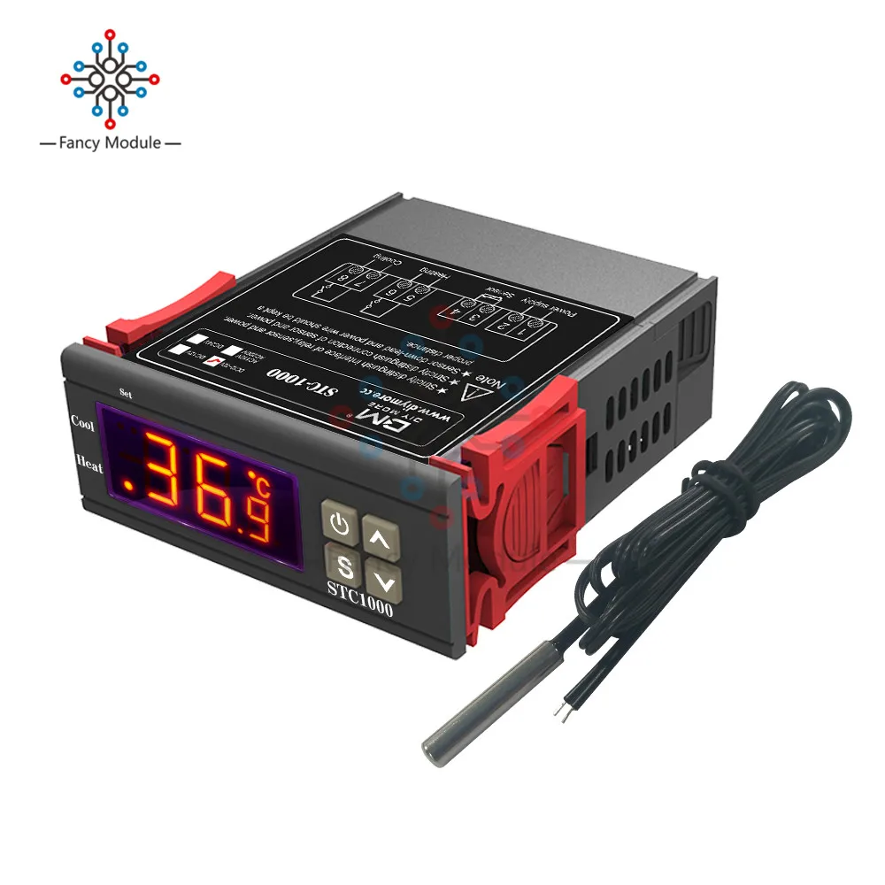 

DC12-72V/AC110V/AC220V Wide Voltage STC-1000 Thermostat LED Digital Temperature Controller Heat/Cool Mode with Temperature Probe