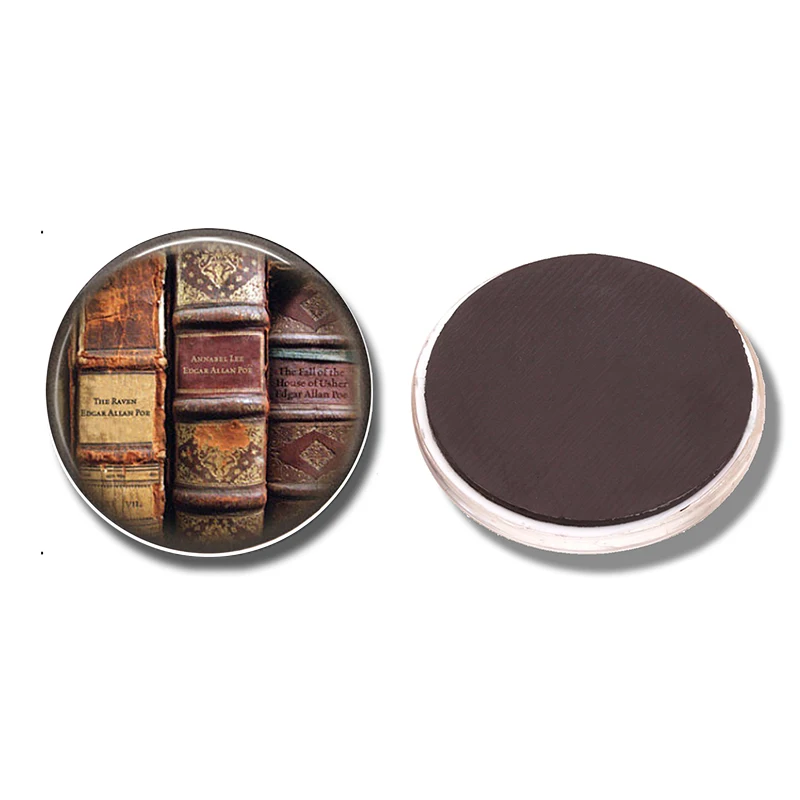

Book Poem Art 30MM Fridge Magnet Edgar Allan Poe Literary Book Glass Dome Magnetic Refrigerator Stickers Note Holder Home Decor