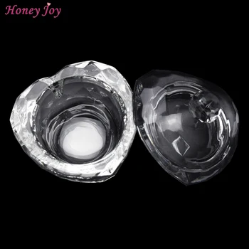 

Sweet Heart Crystal Clear Acrylic Liquid Dish Dappen Dish Glass Cup w Cap Bowl for Acrylic Powder Monomer Nail Art Tool Kit