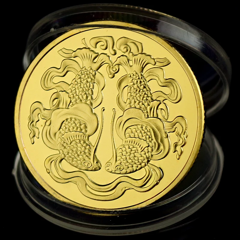 

Buddhism Pisces Gold Plated Coin Steel Souvenir Art Metal Coins For Collection Gift Dia 30MM