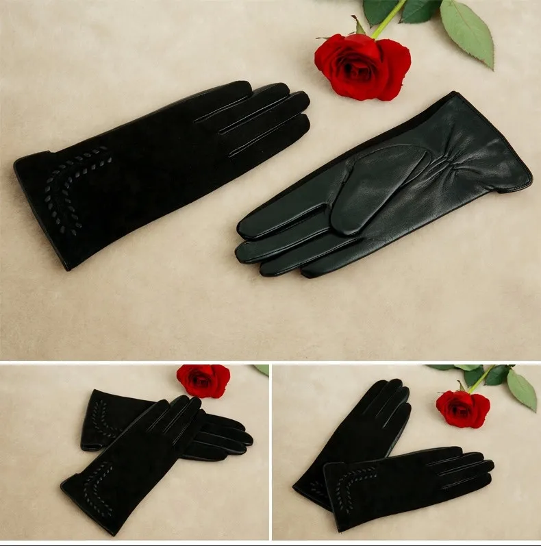 KLSS Брендовые женские перчатки из натуральной кожи, элегантные женские замшевые перчатки из козьей кожи, модные зимние перчатки из овчины для вождения, W2303