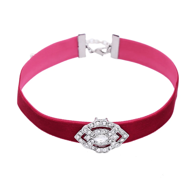 Wide Red Velvet Strip Crystal Choker Necklace for Women 2017 Fashion