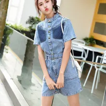 Уличный джинсовый комбинезон женский комбинезон летний свободный крой широкие укороченные штаны Модный женский комбинезон с высокой талией
