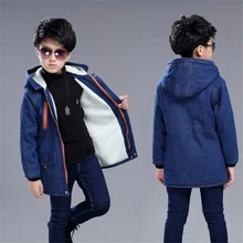 Boys plus velvet thick children’s clothing long windbreaker winter warm 2018 cotton coat big boy denim jacket shirt