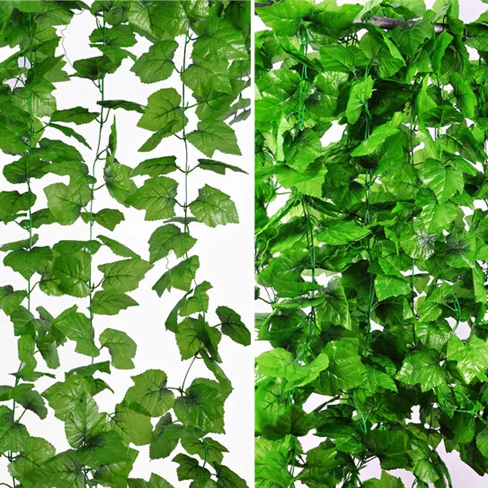 2Pcs Artificial Plants Green Grape Vine 2.4m Green Leaves Fake Plant