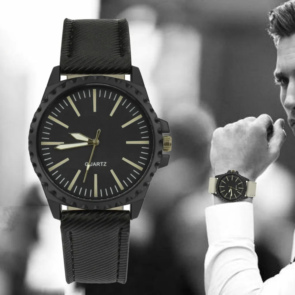 Новый для мужчин часы Ретро дизайн кожаный ремешок Аналоговый сплав кварцевые наручные часы Винтаж для мужчин кожаные часы