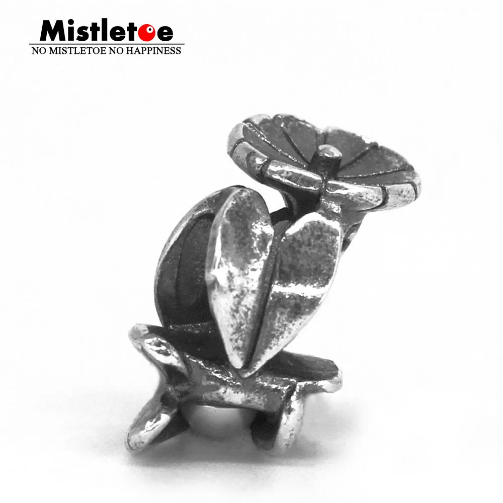 

Mistletoe Jewelry 925 Sterling Silver Bindweed of September With White Pearl Charm Bead Fit European Troll 3.0mm Bracelet
