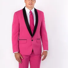 Новое поступление женихов Для мужчин шаль черный нагрудные Жених Смокинги для женихов ярко-розовый Для мужчин Костюмы Свадебные Best человек(куртка+ Брюки для девочек+ галстук+ hankerchief) c30