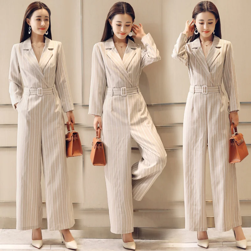 Striped Wide Legged One Piece Pants Jumpsuits Chic Loose Jumpsuit Sashes Bodysuit Women Overalls Female Macacao Feminino