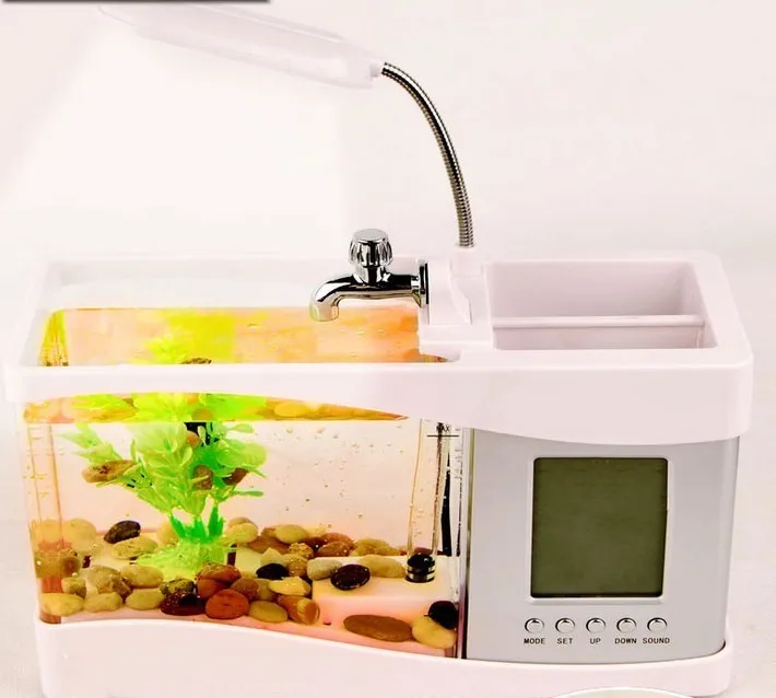 Домашний аквариум маленький аквариум USB lcd Настольный светильник светодиодный белый