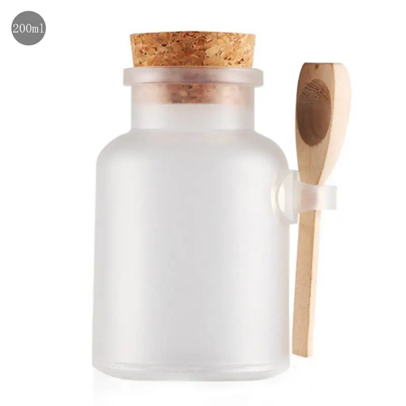 Круглая ABS Соль для ванной бутылка стеклянная маска порошок крем бутылка товары банки с крышкой с деревянной ложкой 100 мл 200 мл - Цвет: 200ML