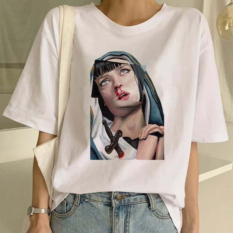 

Pulp Fiction Women Shirts Aesthetic Mia 90s Harajuku Korean Style T-shirt Tshirt Shirts Femme Girl Movie Ulzzang Top Tee Female