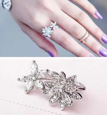 flower Cubic Zirconia open ring fadeless alloy fashion jewelry rings Valentine