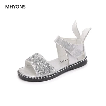 

MHYONS 2019 Hot Sale Baby Girl Sandals Fashion Bling Shiny Rhinestone Girls Shoes With Rabbit Ear Kids Flat Sandals 13-22CM