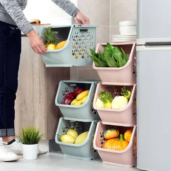 

Home can stack storage baskets plastic toys storage kitchen snacks vegetable baskets bathroom racks