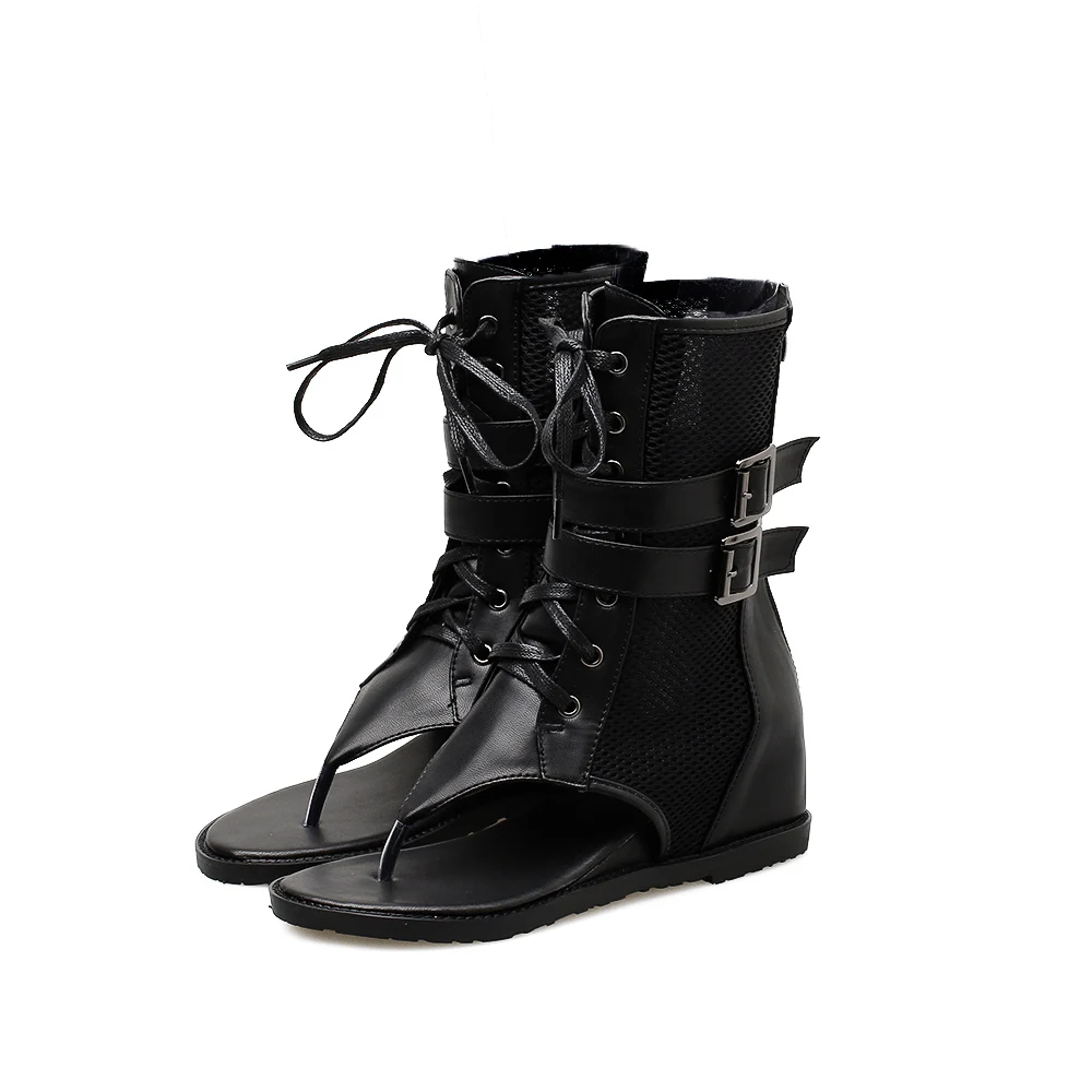 QWEDF/пикантные черные женские летние ботинки на плоской подошве г., женская обувь на молнии Босоножки с открытым носком ботильоны на шнуровке Летняя обувь SY-48