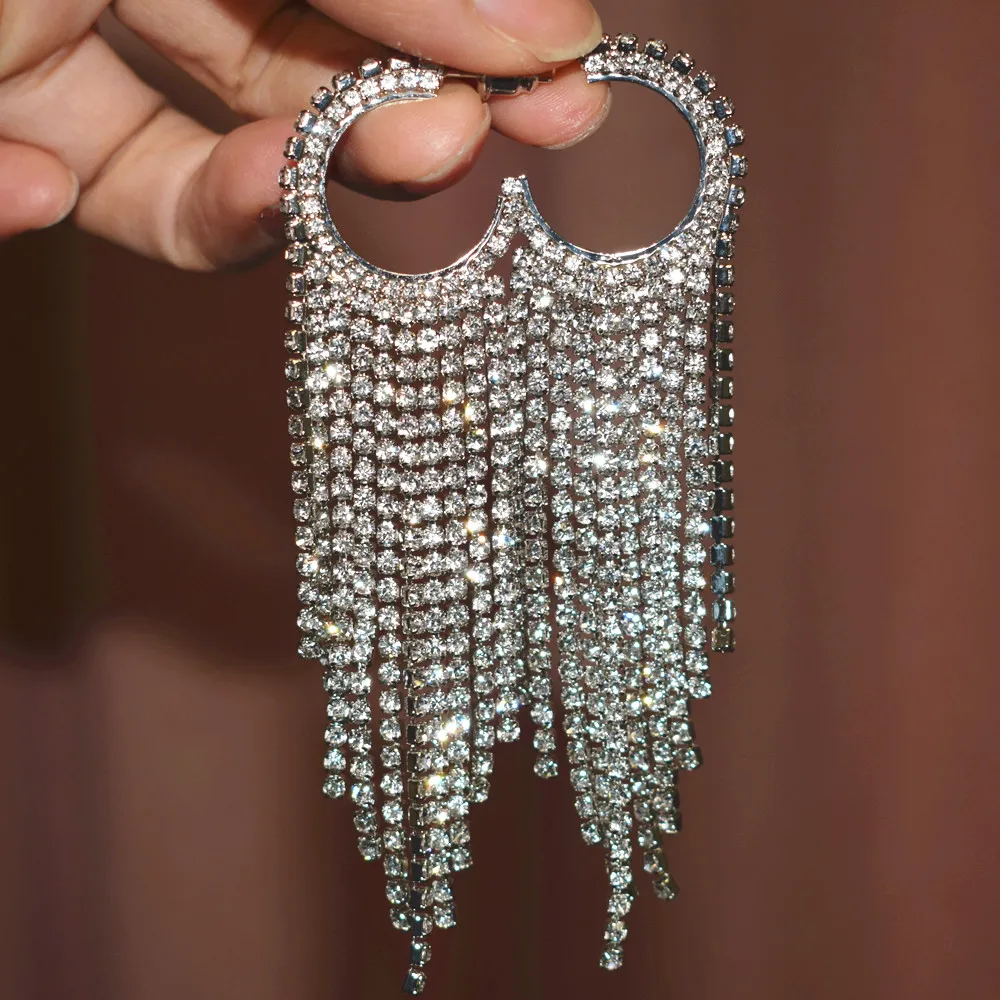 

2019 New Rhinestone Chain Tassel Dangle Earrings for Women Fashion Jewelry Maxi Brand Statement Earrings Accessories