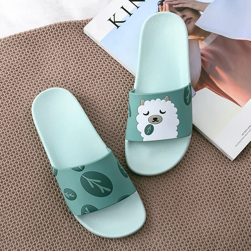 Летние женские шлепанцы унисекс с милым рисунком из мультфильма Альпака