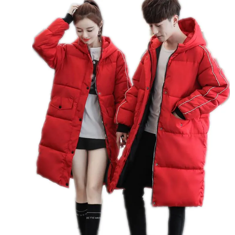 

2018 New Fashion Couples Winter Jacket Parkas Female Hooded Men And Women Winter Jacket Button Loose Down Cotton Jacket Top Q517