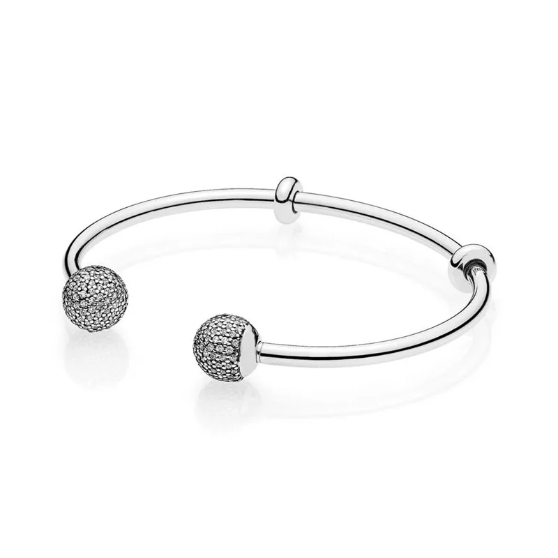 

Hot Sell High Quality Authentic 925 Sterling Silver Open Bangle Bracelet Clear CZ Fit Original Charm Silver Bracelet DIY Jewelry