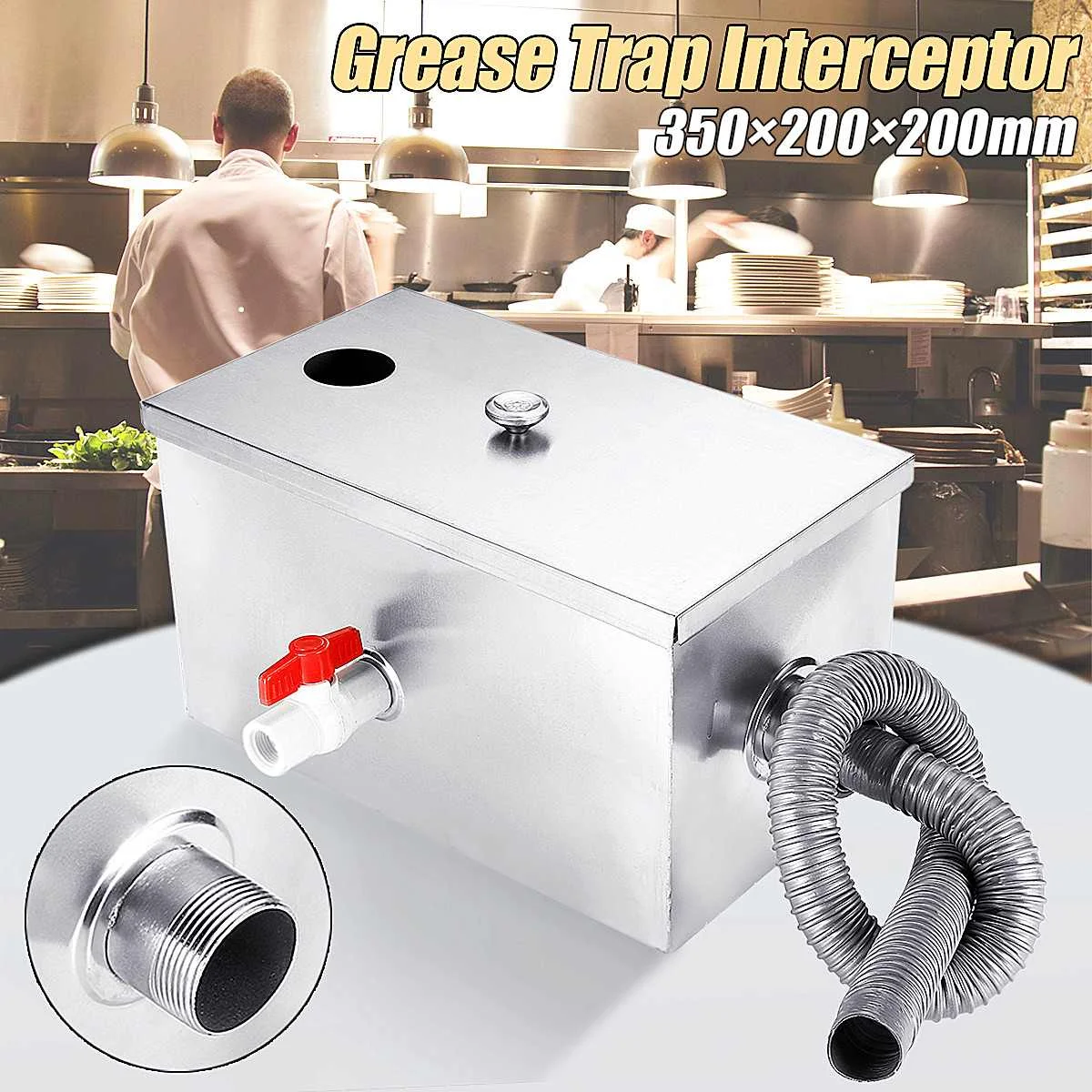  350*200*200mm Stainless Steel 8LB Grease Trap Interceptor Oil Water Separator For Restaurant Kitche - 33040382397