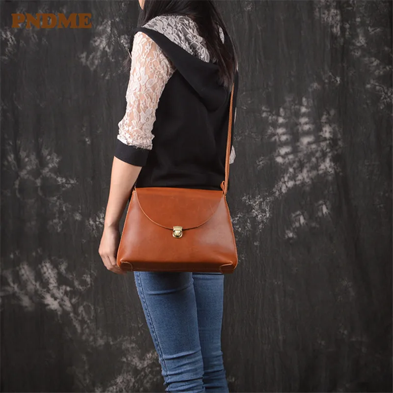 

PNDME simple top layer cowhide ladies shoulder bag high quality designer genuine leather crossbody bags women's weekend bag