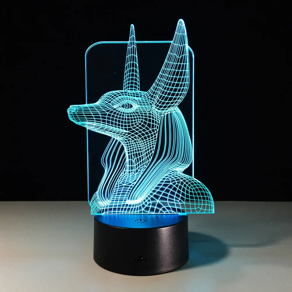 1 шт. 7 цветов Изменение египетского Anubis 3D Bulbing лампа иллюзия цвета Изменение Настольный светильник с черным сенсорным базовый Декор ночной Светильник