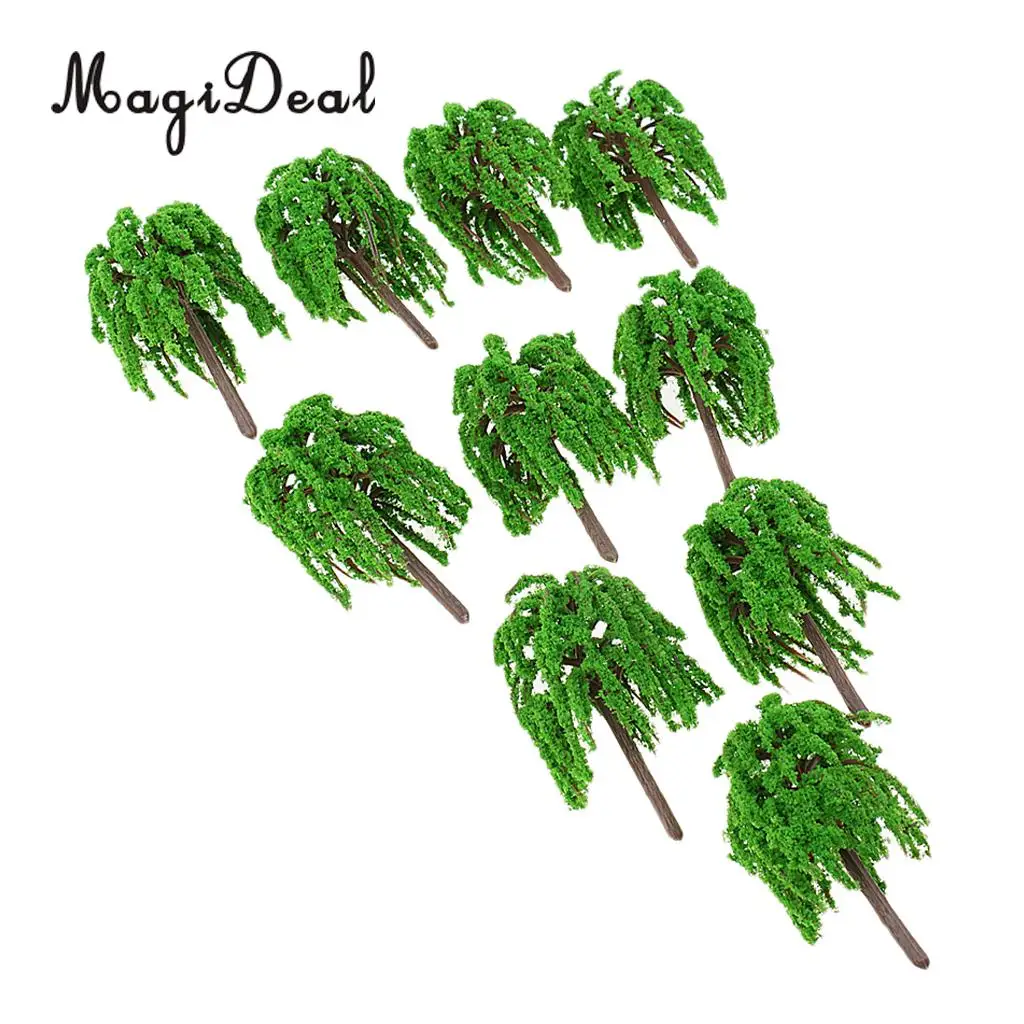 MagiDeal 10Pcs 1:150 Plastic Willow Trees Model Street Train Railway Garden Scenery Scene Building Model Layout Landscape