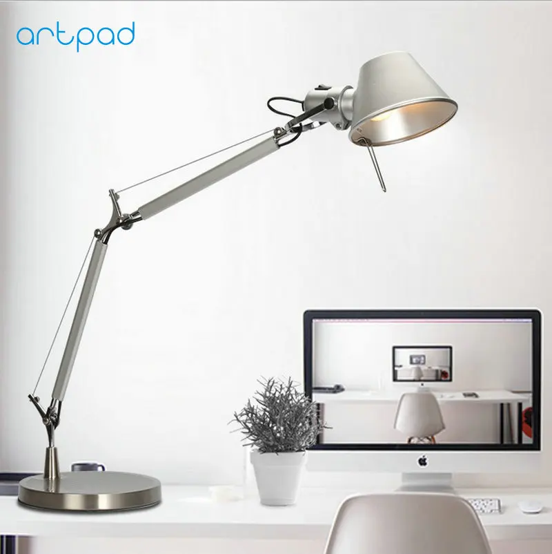 Artpad Business Gift Fashion Design LED Work Lamp for Desktop Aluminium E27 Flexible Adjustable Eye Care Study Table Lamp Silver