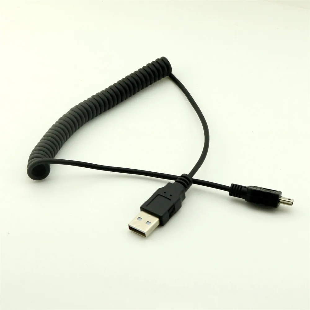 1 قطعة لولبية ملفوف USB 2.0 وذكر أن ميني USB 5 دبوس الذكور مستقيم كابل محول 5FT