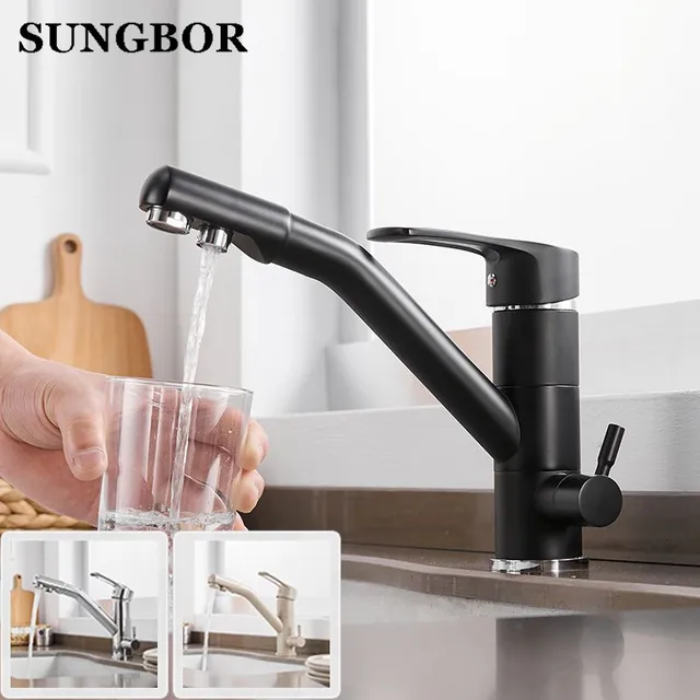 Special Offers Dual function 3 way water filter Black kitchen faucet marble pure water kitchen faucet 3 way function filler Kitchen Faucet 